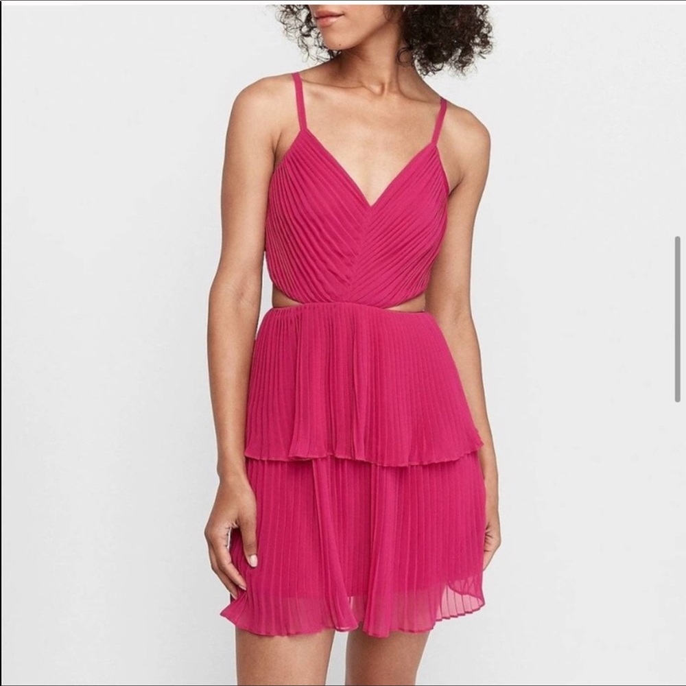 Fuchsia cut out pleated dress